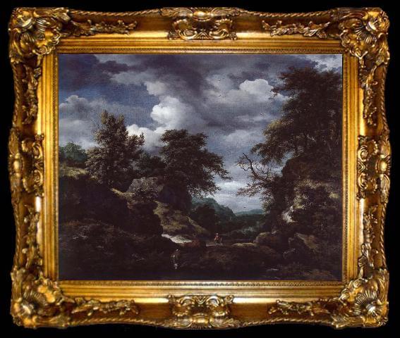 framed  Jacob van Ruisdael Hilly Wooded Landscape with Cattle, ta009-2